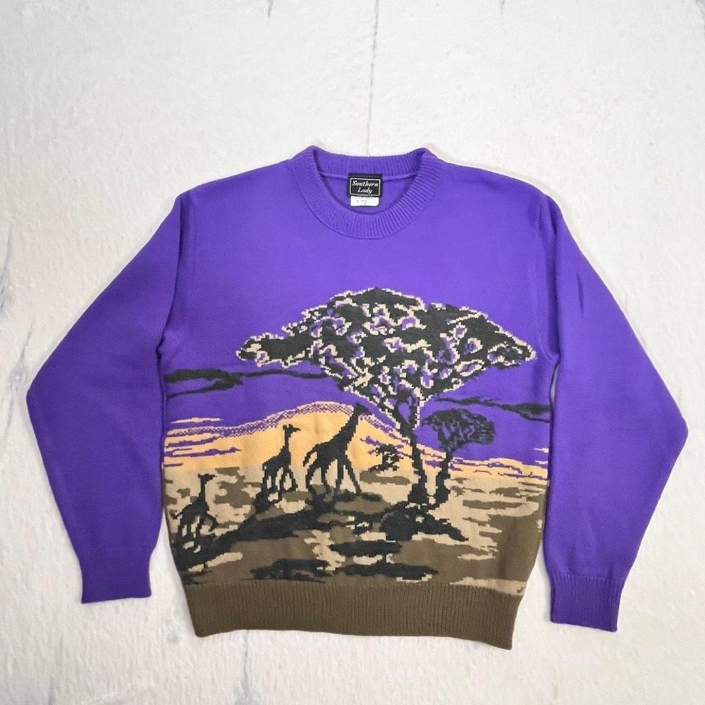 Southern‎ Lady Vintage Sweater Women's Medium Purple Giraffe USA Made